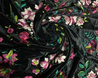 Flower Embroidery Velvet Fabric By The Yard
