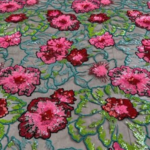 Sequins Flower Lace fabric, Embroidery Lace Fabric,By The Yard