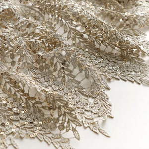 Guipure Leafs Forest Embroidered Lace Fabric,Sequins Embroidery Mesh Fabric By The Yard