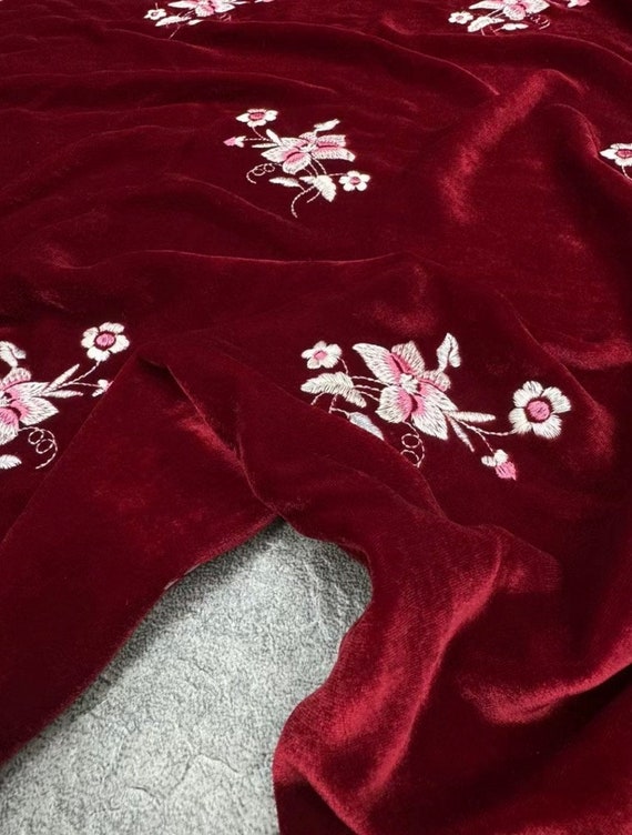 【新品】MANOF⭐︎VELOUR EMBROIDERY ALL IN ONE Embroidery Silk Velvet Fabric by the Yard - Etsy