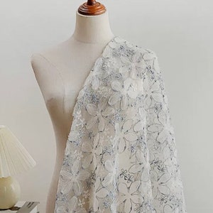 Flower Sequins Lace Fabric,Embroidery Sequins floral Lace By The Yard