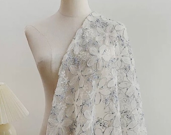 Flower Sequins Lace Fabric,Embroidery Sequins floral Lace By The Yard