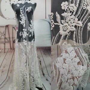 High Quality Floral Beads Lace fabric,Sequins floral Embroidery Lace,Vintage Chantilly Lace For Bridal Fabric By The Yard