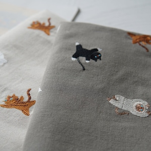 Cat Embroidery Cotton Linen Fabric ,Cotton Linen Embroidered Fabric For Dress,Clothing By The Yard