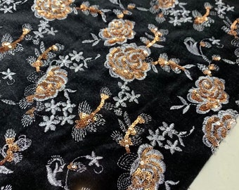 Flower Embroidery Velvet Fabric By The Yard
