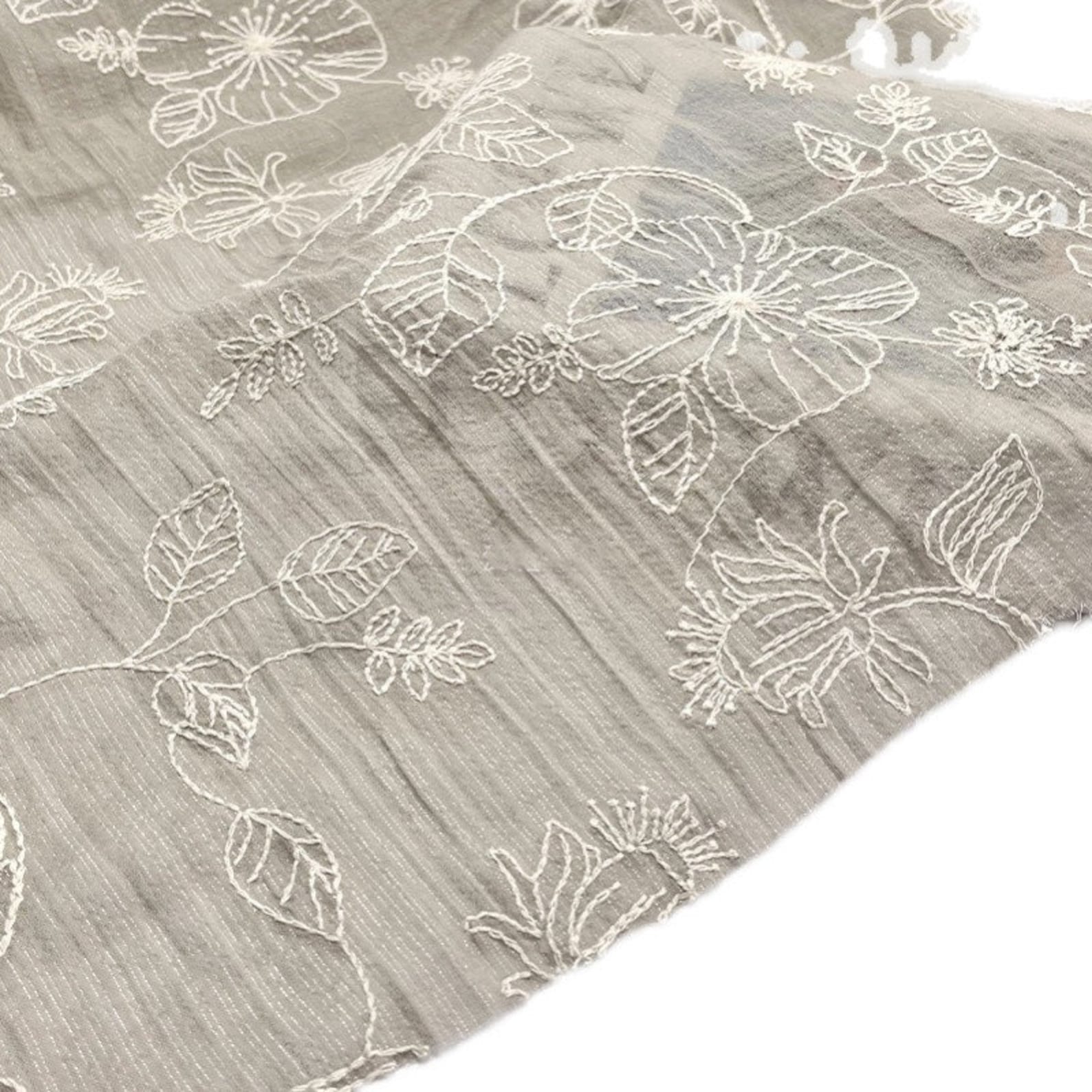 Flower Embroidery Linen Fabric by the Yard Etsy