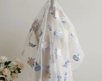 Organza Embroidery Fabric，Bridal Lace Fashion Wedding Dress By The Yard