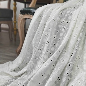 Cotton Eyelet Borders Fabric, Embroidery Cotton Fabric, Hollowed Border Lace Fabric By The Yard