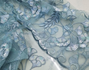 Mesh Lace Fabric Tulle Floral Embroidery ,Bridal Wedding Dress By The yard