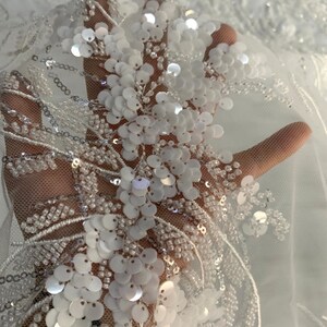 Floral Sequins Embroidery Lace Fabric,Bridal Beads Lace Wedding Dress,Vintage Lace For Bridal Fabric By The Yard