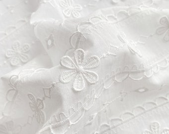 White Embroidery Embroidered Cotton Fabric by the Yard - Etsy