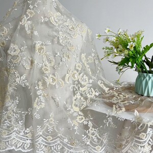 Sequins Lace Fabric,Bridal French Lace For wedding Dress,Embroidery Sequins floral Lace By The Yard