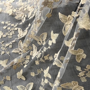 Butterfly Embroidery Lace Fabric,Tulle Bridal Lace Wedding Dress By the yard