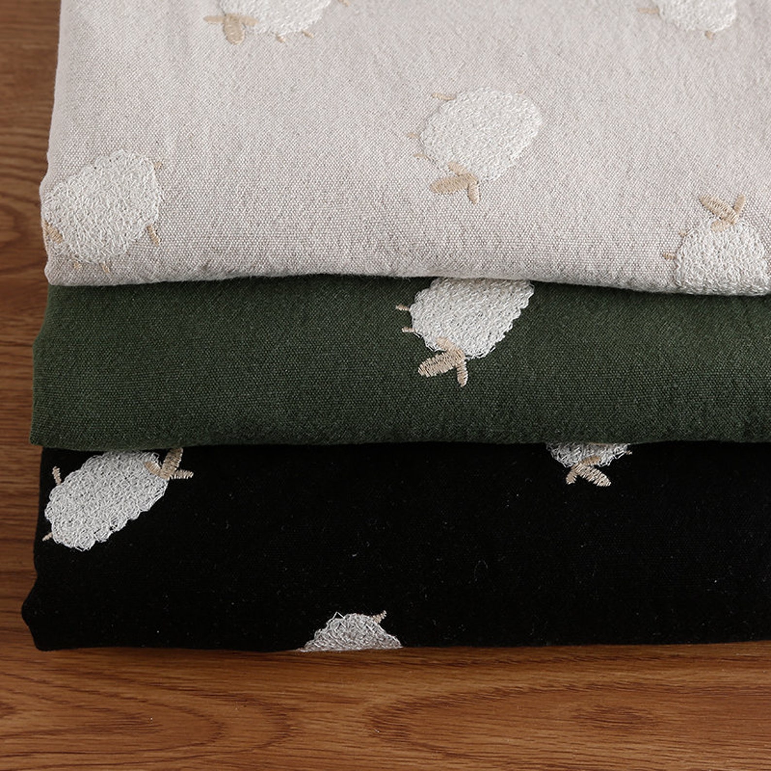 Sheep Embroidery Cotton Linen Fabric cotton Linen Embroidered Etsy