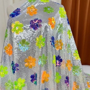 Flower Sequins Lace Fabric,Embroidery Sequins floral Lace By The Yard