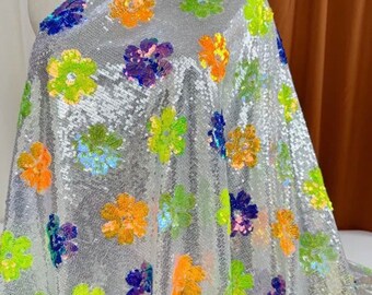 Flower Sequins Lace Fabric,Embroidery Sequins floral Lace By The Yard