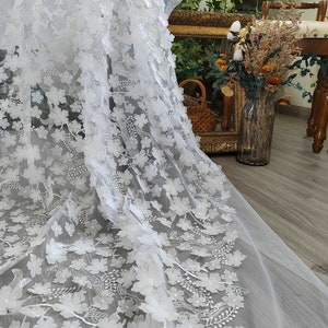 High Quality 3D Flower Embroidery Mesh Tulle Lace Fabric,Bridal Ivory Embroidery Lace,Chantille French Floral Wedding Dress By The Yard