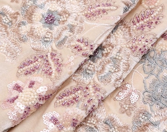 Sequins Embroidery Velvet Fabric By The Yard