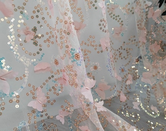 3D Butterfly Lace Fabric,Sequins Tulle Lace Fabric Exquisite Bridal Lace Wedding Lace