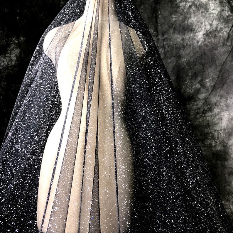 Black Bling Sparkle Tulle Lace,Glitter Fabric By The Yard