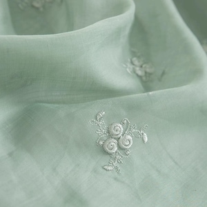 Ramie Flower Embroidery Fabric By the yard