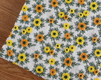 Daisy Flower Embroidery Cotton Linen Fabric ,Cotton Linen Embroidered Fabric For Dress,Clothing,National Style Fabric By The Yard