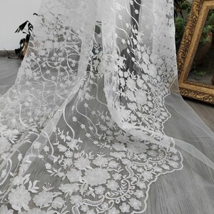 High Quality 3D Flower Embroidery Mesh Tulle Lace Fabric,Bridal Ivory Embroidery Lace,Chantille French Floral Wedding Dress By The Yard
