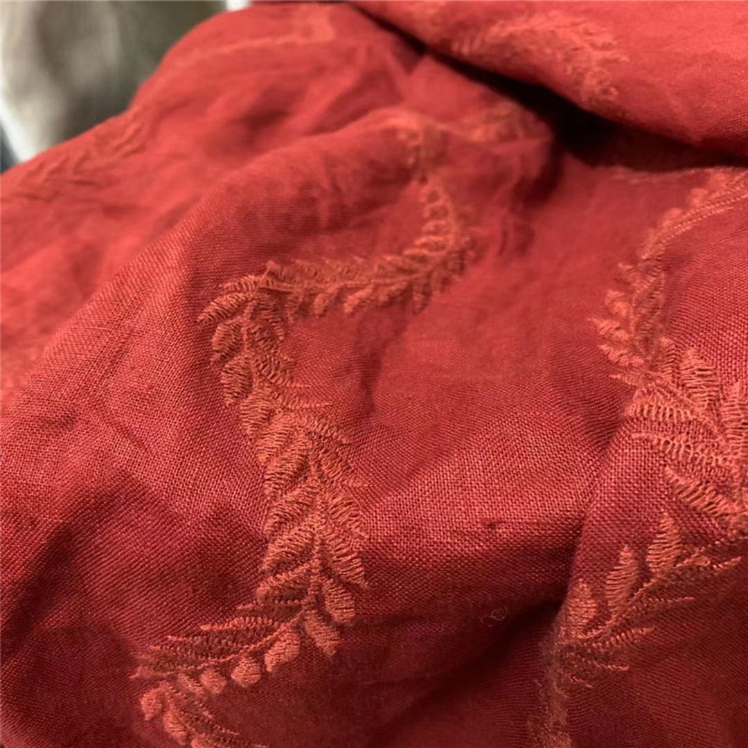 Flower Embroidery Linen Fabric by the Yard Etsy