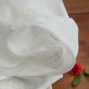 Ramie Flower Embroidery Fabric By the yard