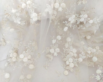 Floral Embroidery Lace Fabric,Ivory Bridal Lace,French Lace ,Ivory Lace Fabric For Wedding Dress By The Yard