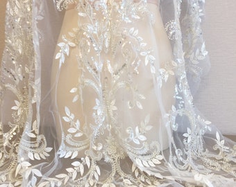 Sequins Lace Fabric,Bridal French Lace For wedding Dress,Embroidery Sequins floral Lace By The Yard