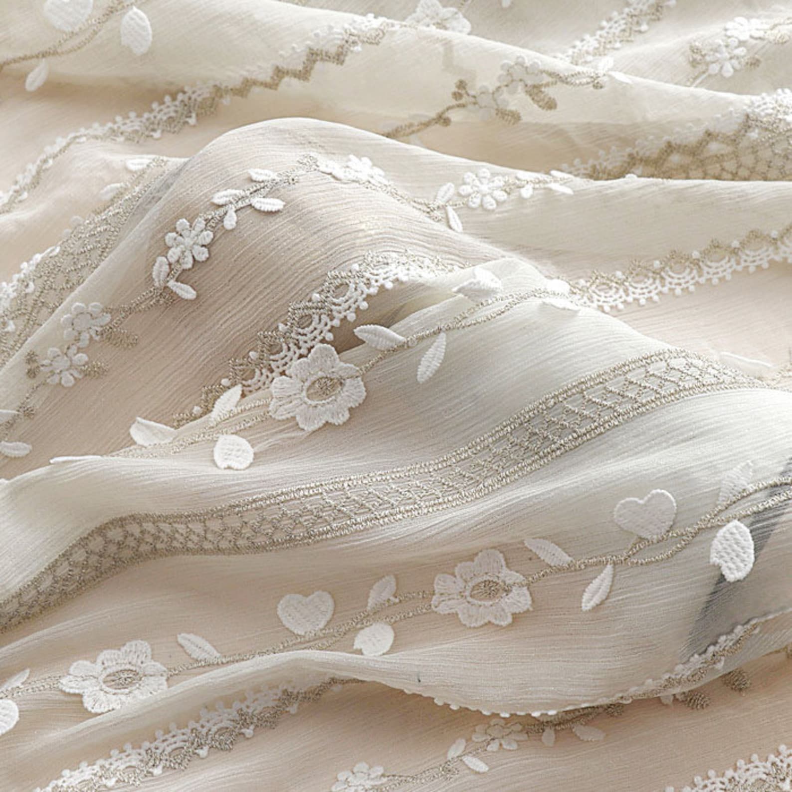 Flower Embroidery Chiffon Fabric by the Yard Etsy