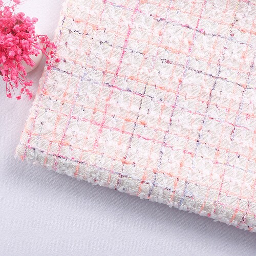 Viscose Pink Tweed Fabric by the Yard Italian Apparel Plaid Etsy
