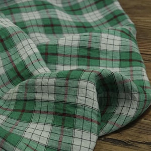 Printed Plaid Linen Fabric By The Yard