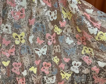 Butterfly Sequins Lace Fabric,Embroidery Sequins floral Lace By The Yard