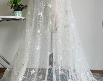 Butterfly Sequins Lace Fabric,Embroidery Sequins floral Lace By The Yard