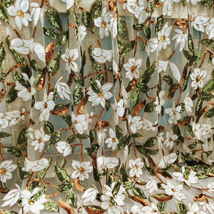 Flower Sequins Lace Fabric,Embroidery Sequins floral Lace By The Yard