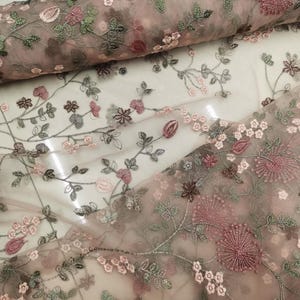 Mesh Lace Fabric Tulle Floral Embroidery ,Bridal Wedding Dress By The yard