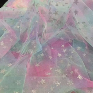Rainbow Star Lace Fabric,Star Sequins Tulle Lace Fabric By The Yard