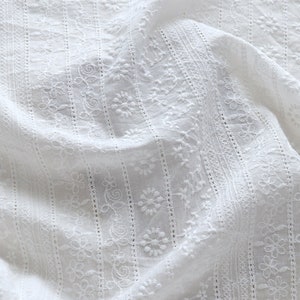 Embroidery Cotton Fabric , Hollowed Border Lace Fabric By The Yard