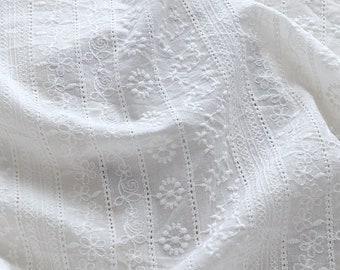 Embroidery Cotton Fabric , Hollowed Border Lace Fabric By The Yard