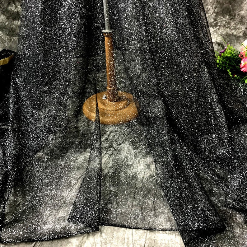 Black Bling Sparkle Tulle Lace,Glitter Fabric By The Yard