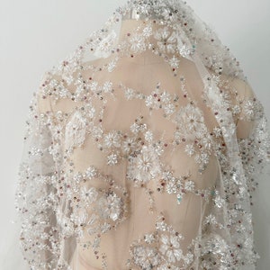 High Quality Floral Sequins Lace fabric,Beads Embroidery Lace,Vintage Lace For Bridal Fabric By The Yard