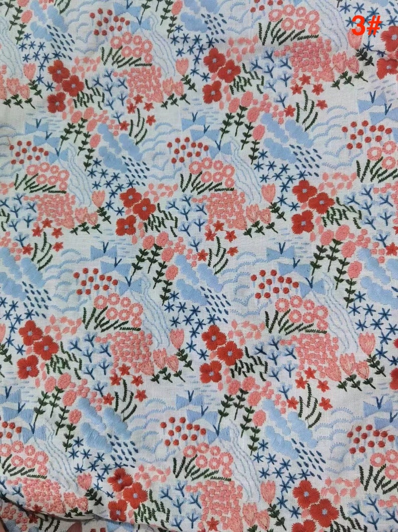 Flower Embroidery Cotton Linen Fabric ,Cotton Linen Embroidered Fabric For Dress,Clothing,National Style Fabric By The Yard image 8