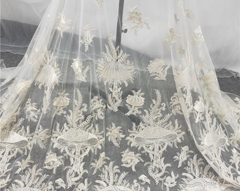 High Quality Sequins Lace fabric,Mushroom Embroidery Lace,Vintage Lace For Bridal Fabric By The Yard