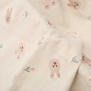 Tela de lino de algodón bordada de conejo, tela bordada de lino de algodón para vestido, ropa, tela de estilo nacional cortada a medida