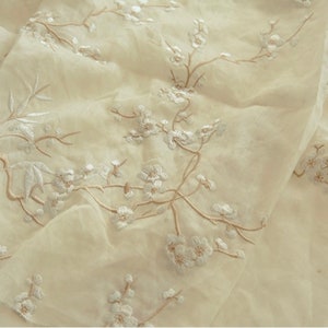 Ramie Flower Embroidery Fabric By the yard