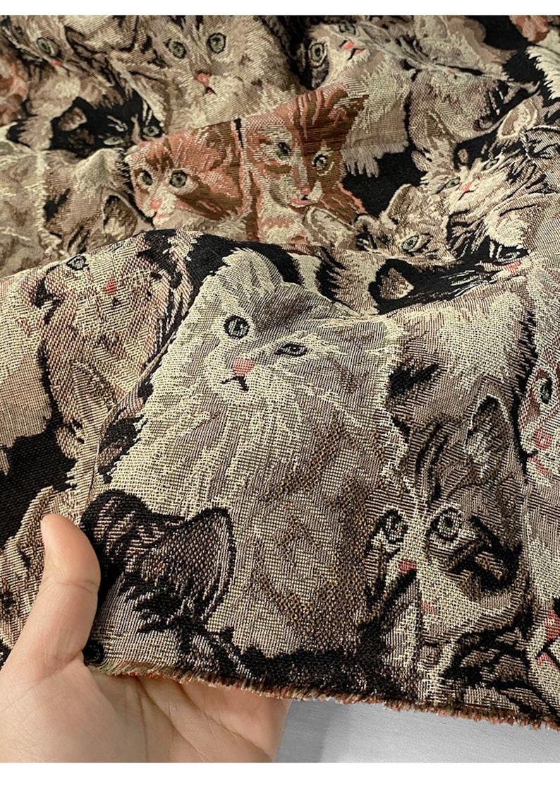 Cat Jacquard Fabric By The Yard image 2