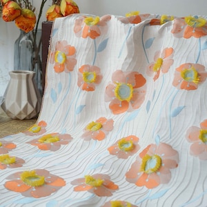 Brocade Fabric,3D Flower Jacquard Fabric By The Yard