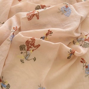 Ramie Flower Embroidery Fabric By the yard